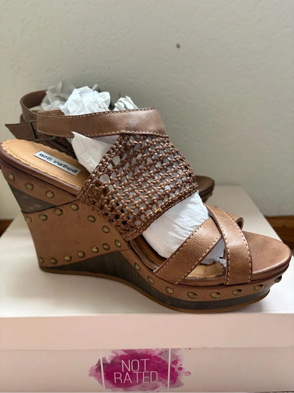 Not Rated Brown Woven Platform Wedges